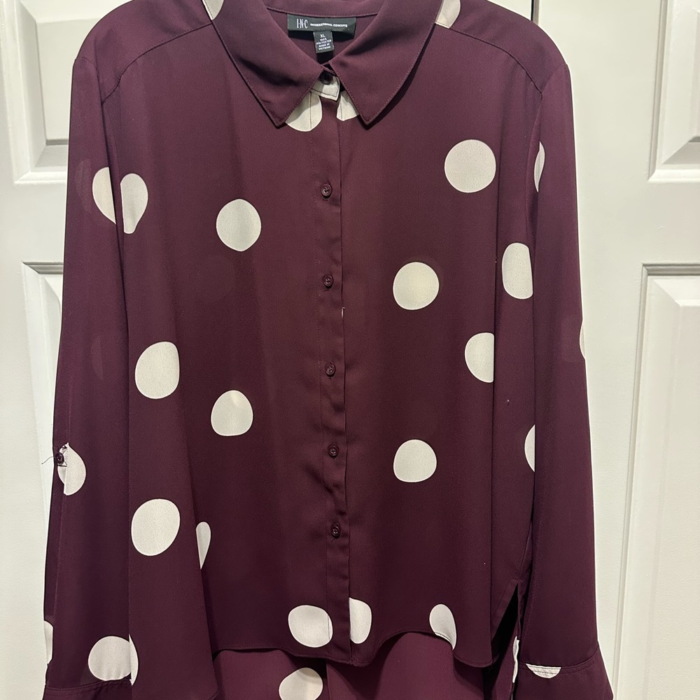 INC: Maroon Polka Dot Women's Top